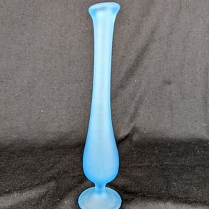Vintage blue satin frosted glass bud vase